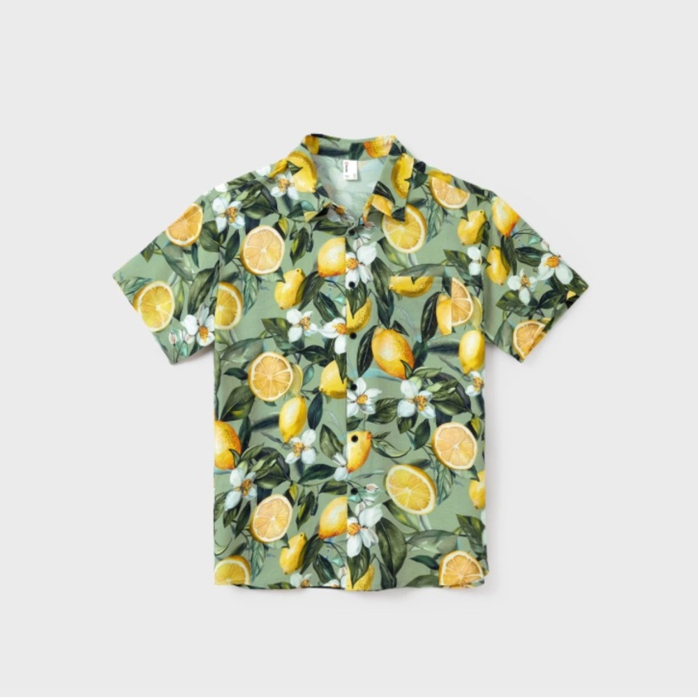 Lemon Print Hawaiian Summer Shirt – Tropical Vacation Clothes - Picture 5 of 9